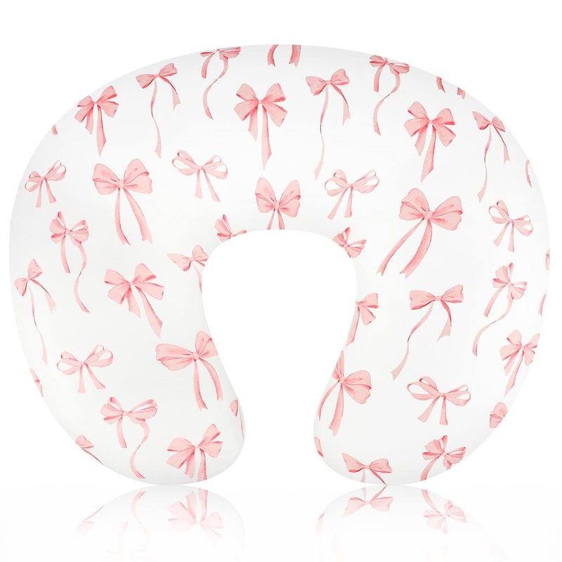 DAYEEBALL Nursing Pillow Cover, Removable Nursing Covers for Breastfeeding Pillows, Stretchy and Soft Fit for Baby Girls Boys Newborn, Pink Bow(Only Cover) - Image 1